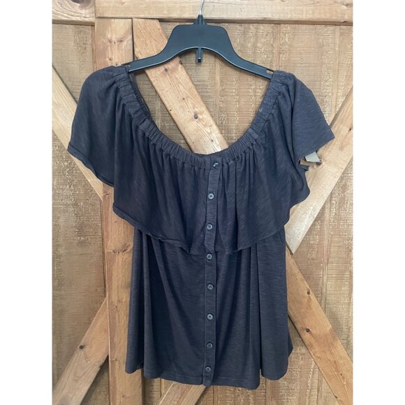 American Eagle Soft & Sexy Off-Shoulder Faux Button-Front Top Gray Dressy Casual - Picture 2 of 7